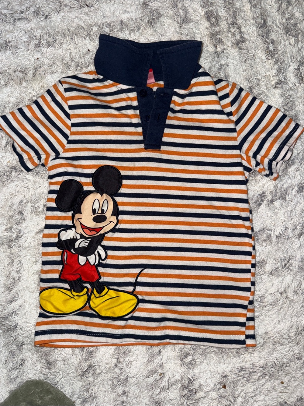 3-4T vintage Mickey Mouse Stripe Polo Top - Navy, White & Orange